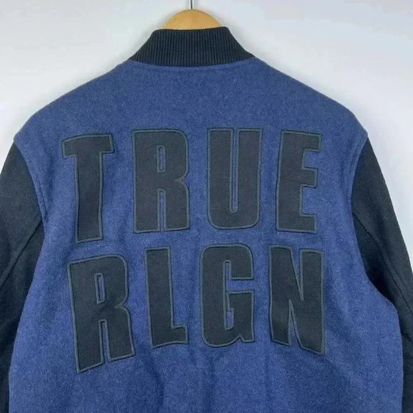 True Religion Men's Varsity Style Jacket - Navy & Black Colorblock - Picture 4 of 6